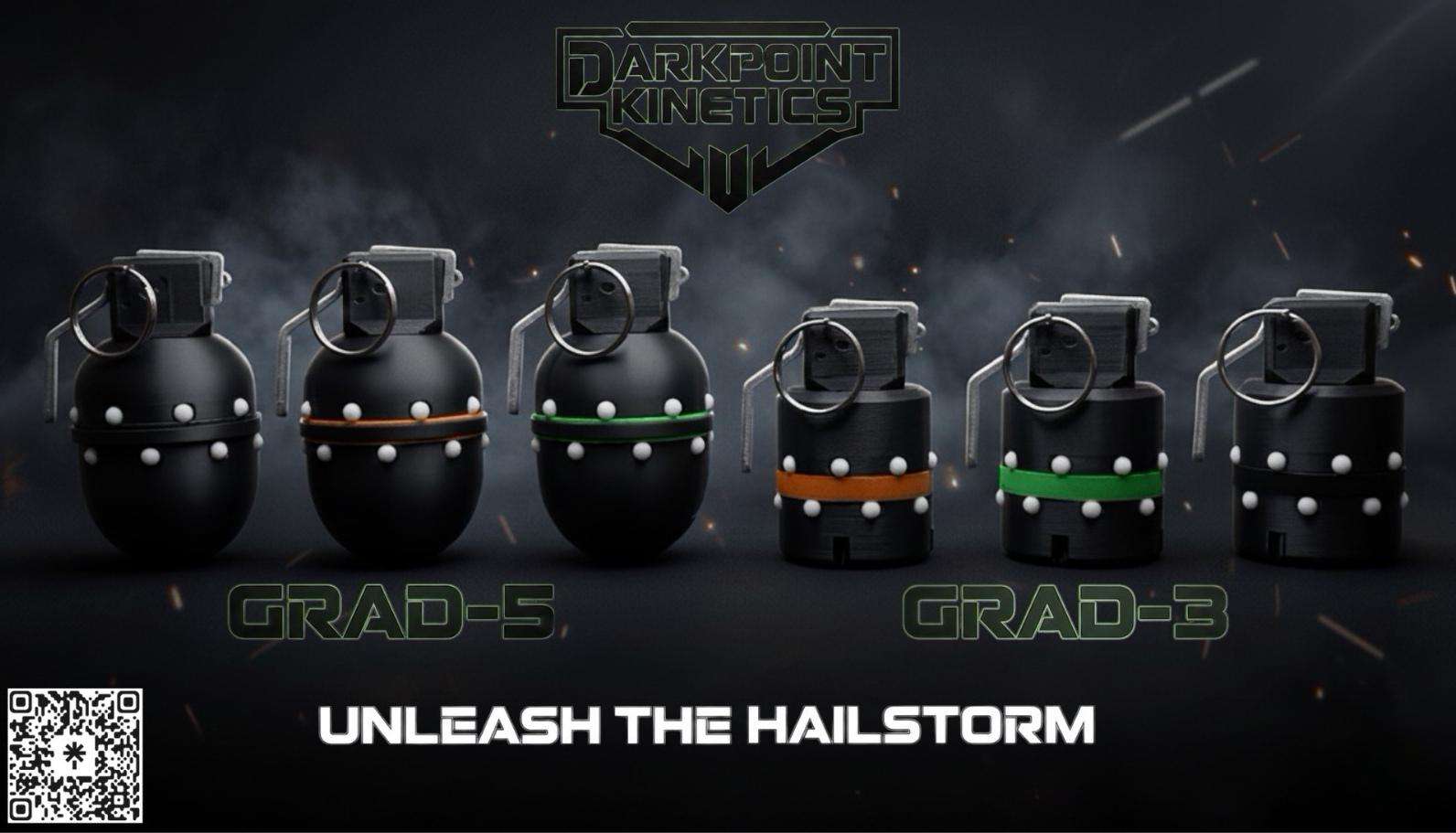 Darkpoint Kinetics GRAD-5 and GRAD-3 airsoft grenade lineup